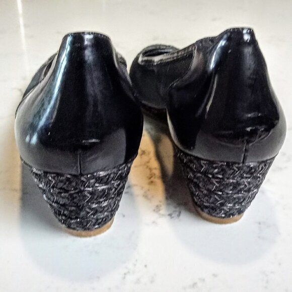 Prevata Black Embellished Mesh Italian Wedges 8B - Picture 4 of 8